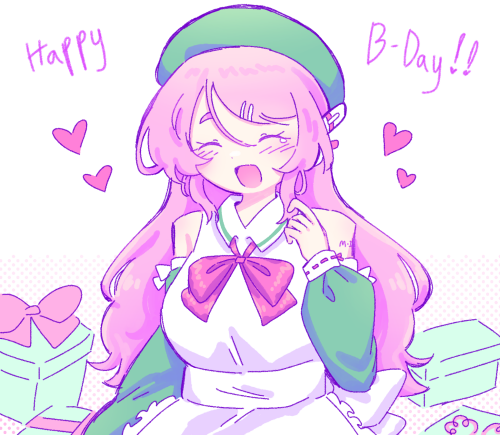 A digital birthday celebratory drawing of the vocal synthesizer character Momone Momo.