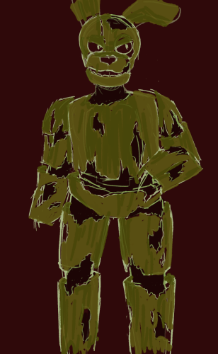 A rendered drawing of Springtrap from Five Nights at Freddy's.