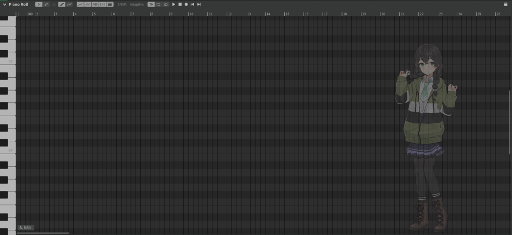 An image of the piano roll in Synthesizer V Studio.